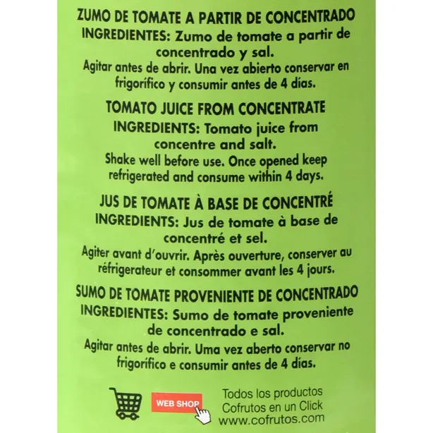 100% Tomato Juice 1L Bottle
